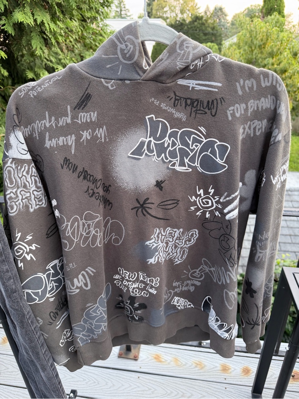 Zara Brown Graphic Crewneck Sweater with White & Black Accents